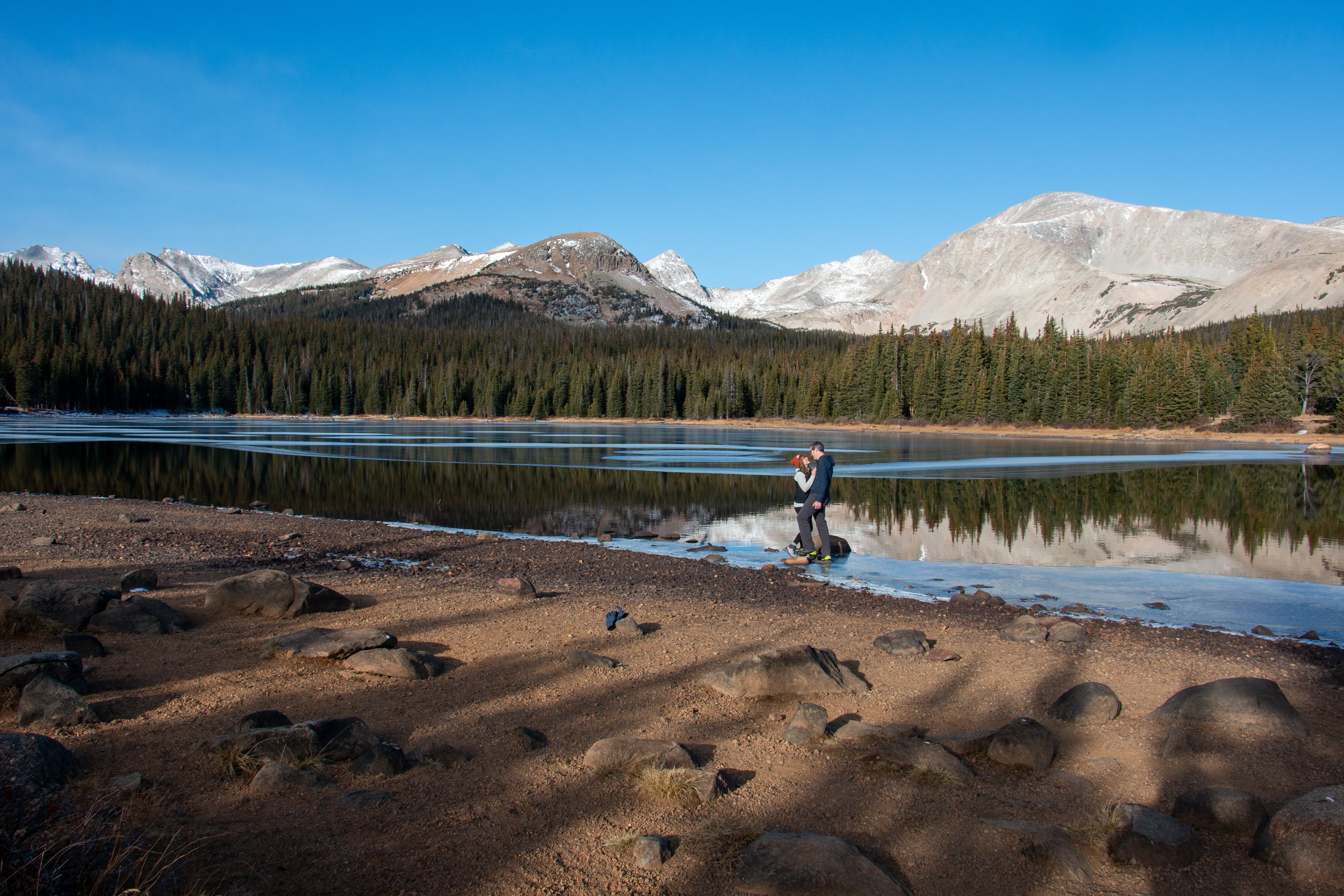 Alpine lake surrounded by mountain forest