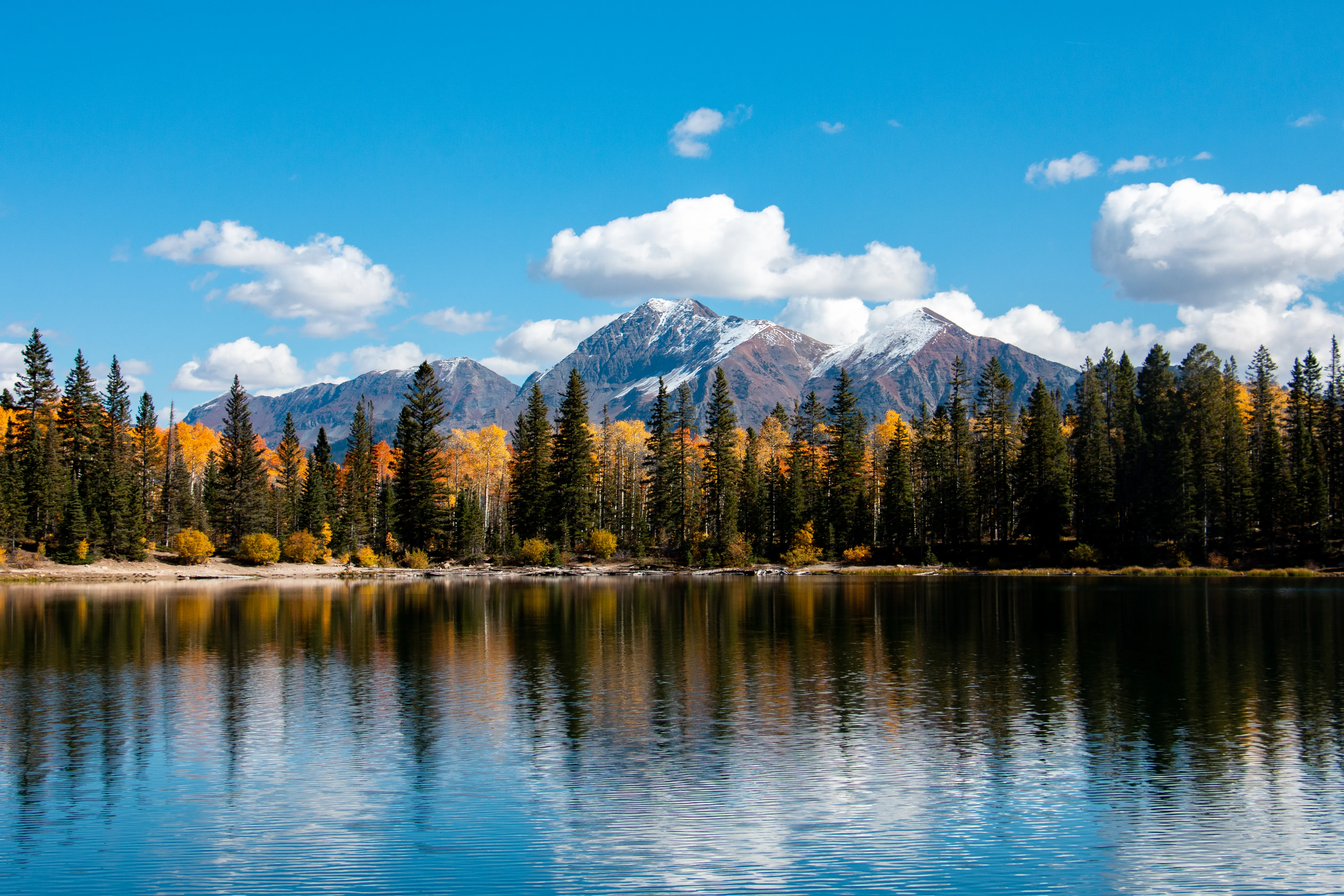 Autumn mountain landscape with dramatic clouds