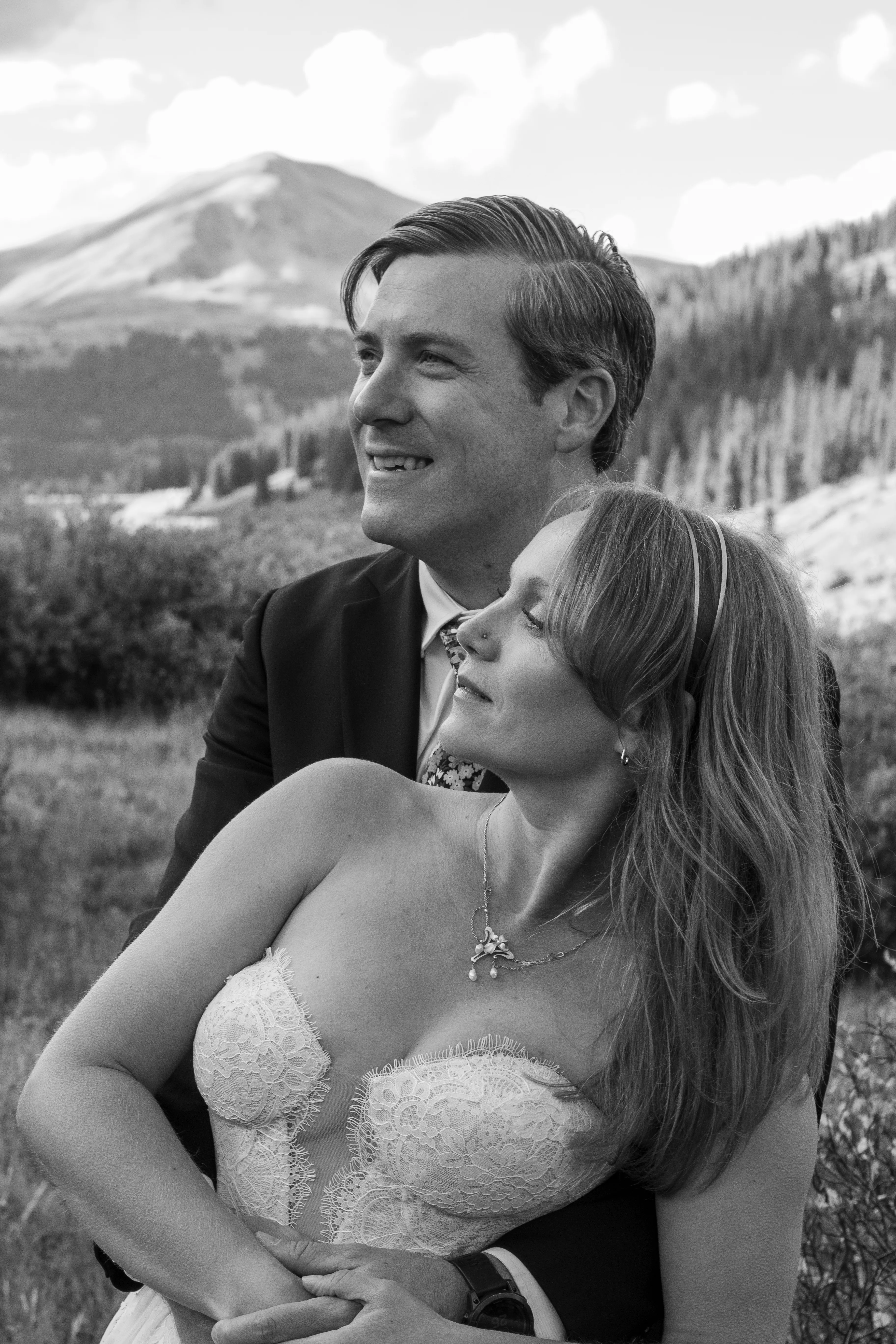 Black and white wedding portrait